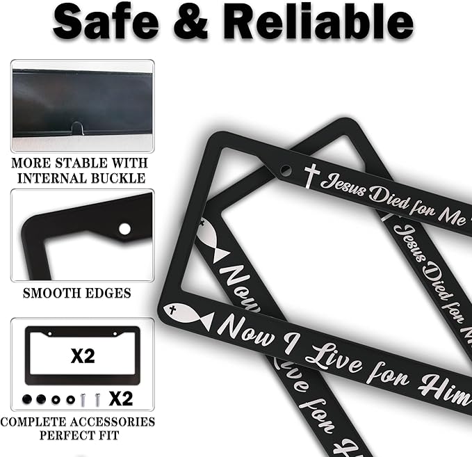License Plate Cover Black and White License Plate Frames Jesus Died - Image 4