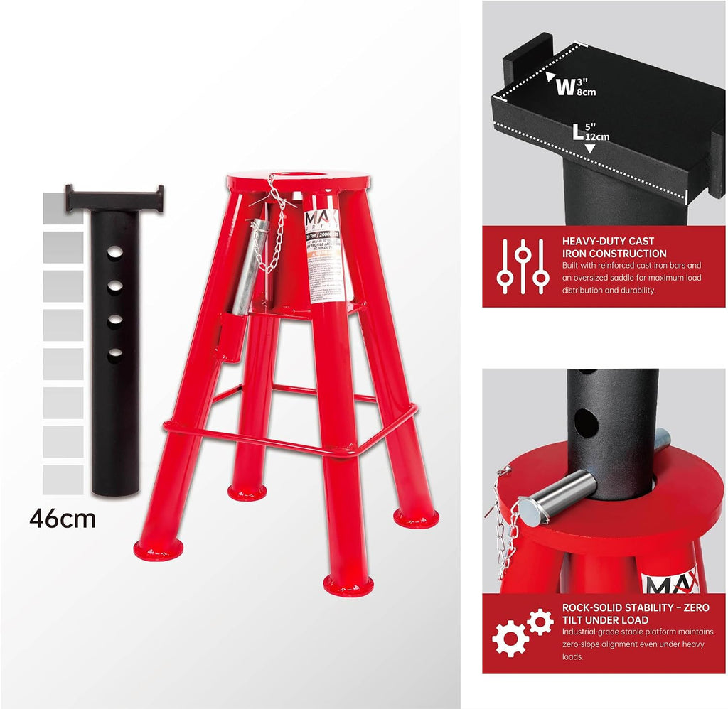 Maxority 10 Ton (20,000 lbs) Capacity Heavy-Duty Medium Profile Pin Type Adjustable Jack Stand for Trucks & Equipment, 1 Pair