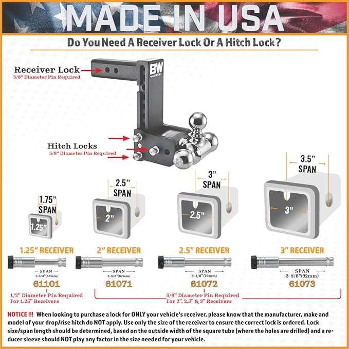 61671 | 3 Pack, Keyed Alike, Receiver Locks - Image 4