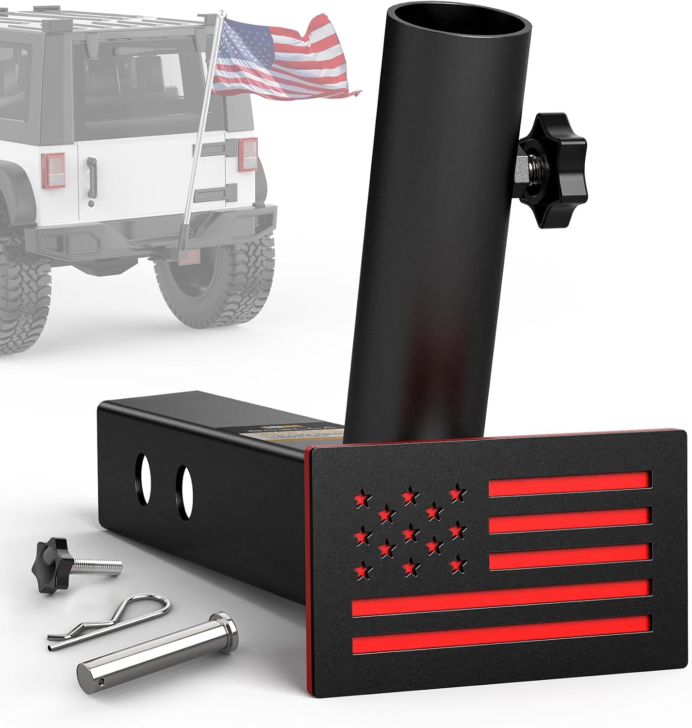 Boslla Hitch Flag Pole Holder, Trailer Hitch Flagpole Mount Holder Universal for Standard 2 inch Receivers, Compatible with Truck Jeep Pickup RV SUV (US Patent Design)