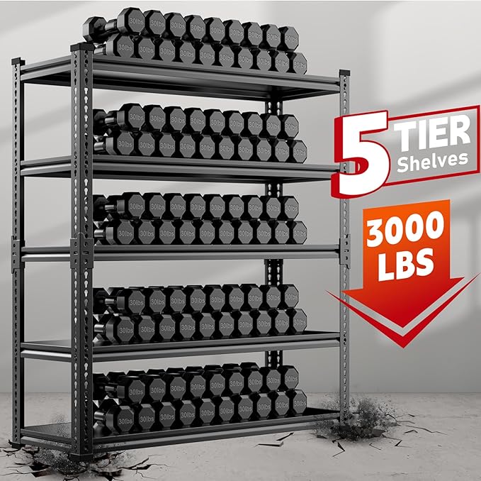 48" Wide Garage Shelving Heavy Duty 3000LBS, 5 Tier Adjustable Storage Rack - Image 6