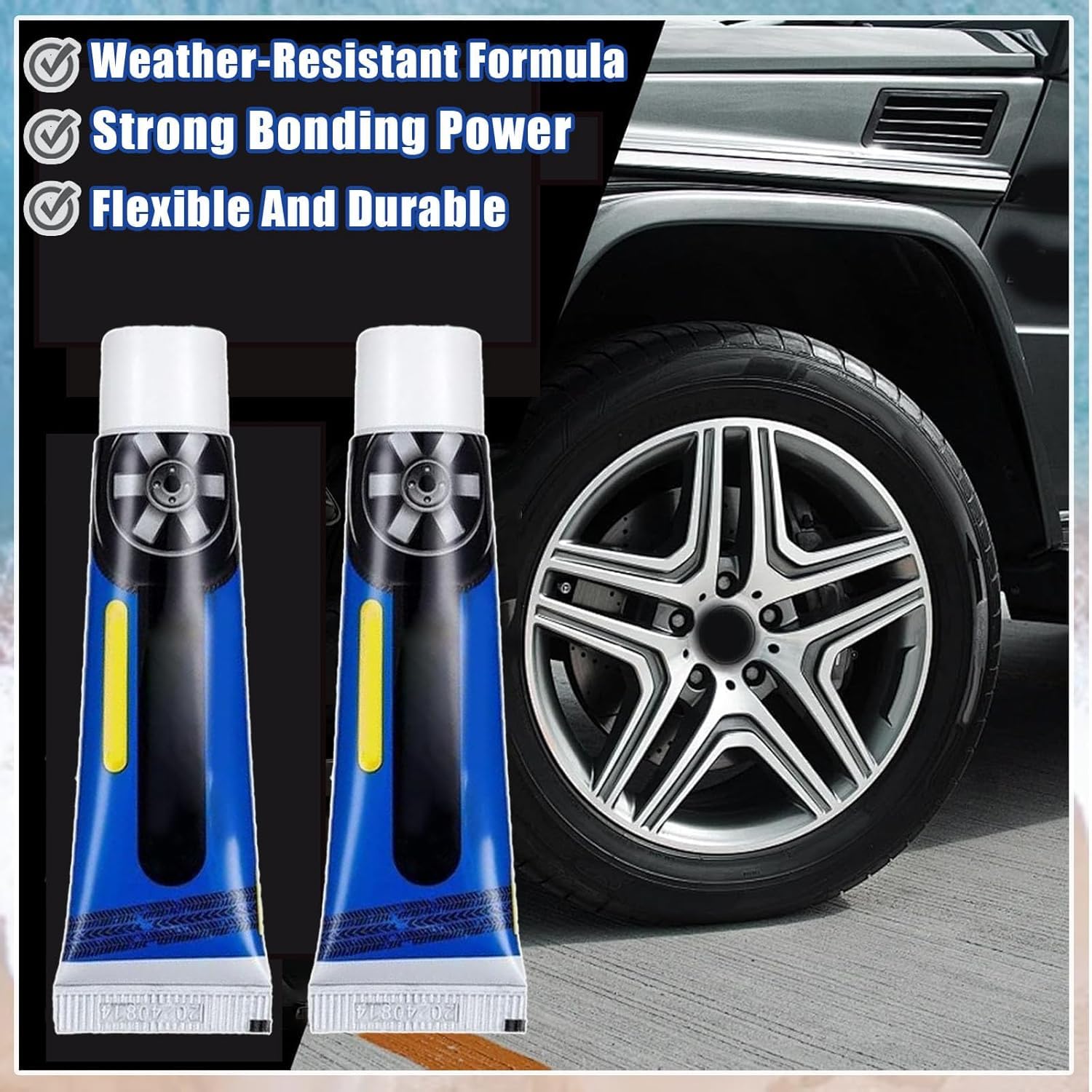 60ml Weather-Resistant Waterproof Flexible Tire Repair Adhesive, Multifunctional Car Tire Repair Glue,Waterproof Strong Tire-Repair Sealant (Black,5PC)