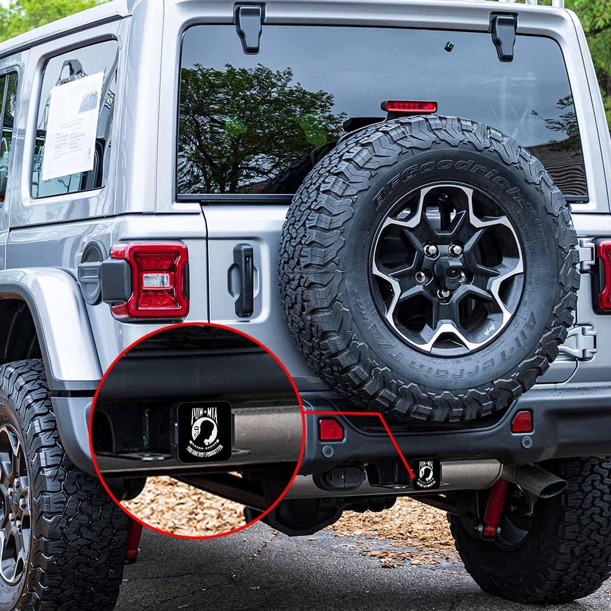 POW MIA Flag Car Rear Hitch Covers You are Not Forgotten Flag Square Trailer Hitch Cover Tube Plug Insert, 2" Towing Rear Hitch Cover for Car Truck, Easy to Install