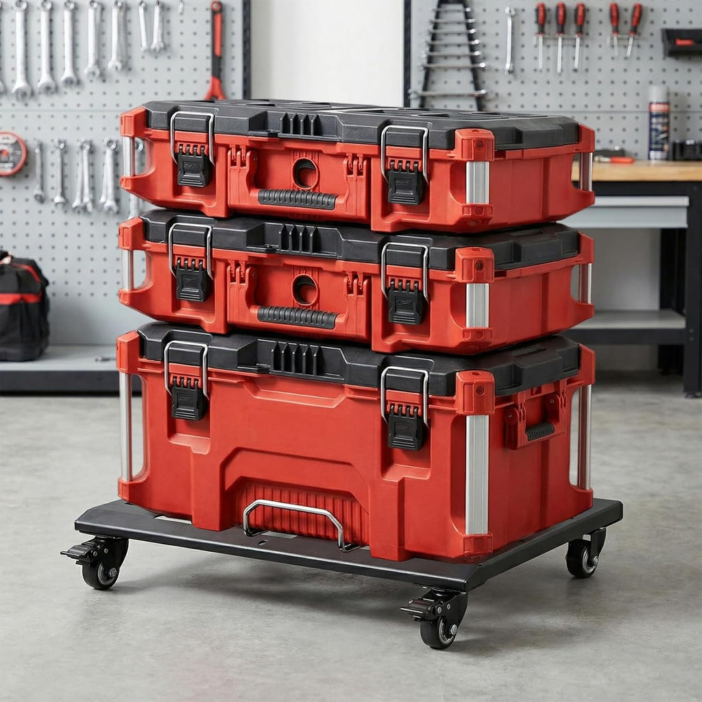 Heavy Duty Tool Box Dolly with Swivel Casters 200LBS | Compatible with packout toolboxes, carbon steel frame, anti-rust treatment, 360° locking wheels, durable toolbox cart