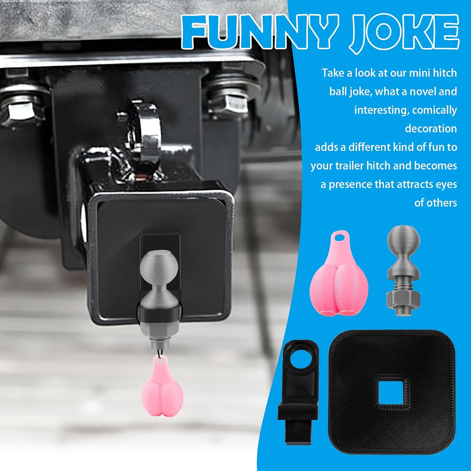 Funny Mini Trailer Hitch Ball Cover,Creative Novelty Humorous Mini Hitch Ball Joke with Fastening Nuts,Portable Tiny Trailer Hitches Fit 2 Inch Receiver Trailers Accessories