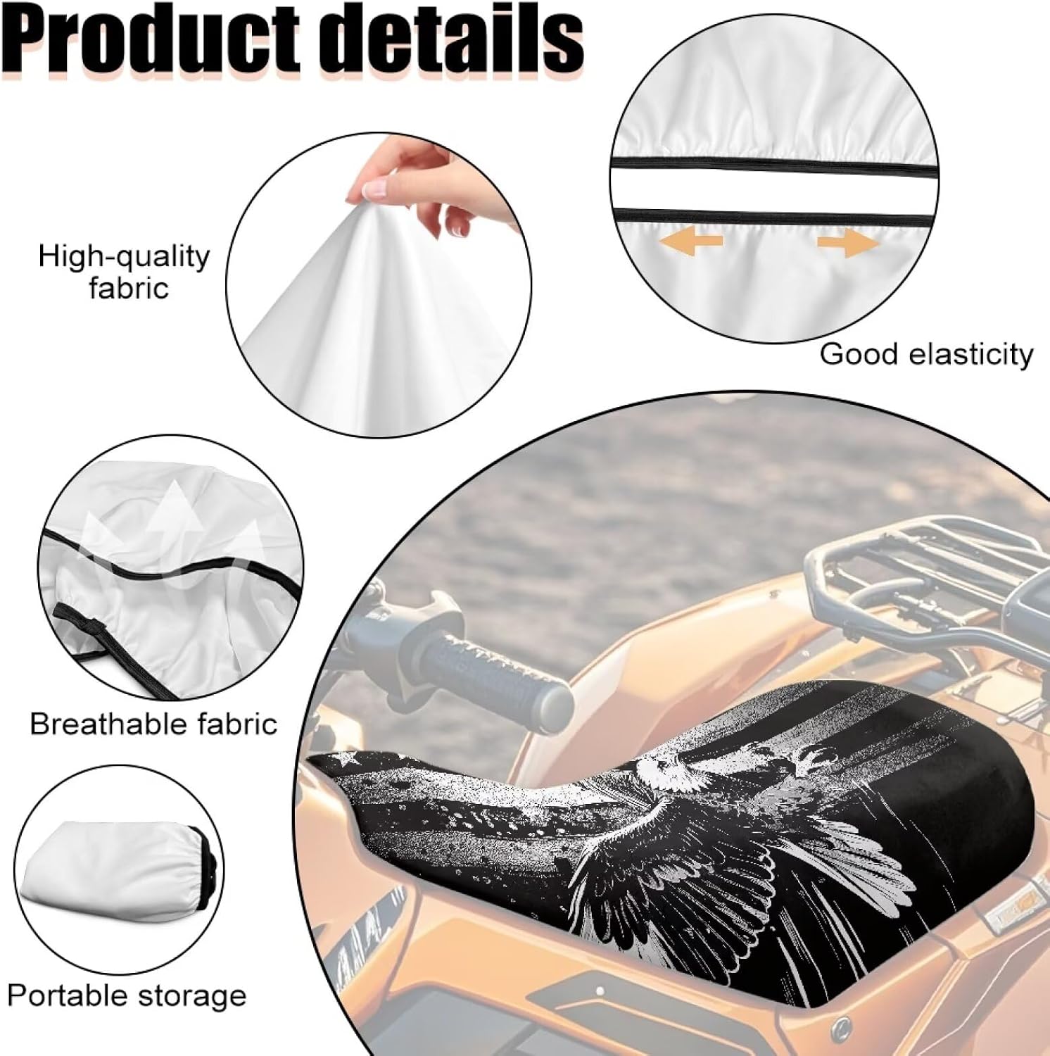 American Flag Eagle ATV Seat Covers Waterproof Soft 4-Wheeler Seat Cushion Covers Breathable Elastic Fit for Most Polaris Sportsman Polaris Scrambler Honda Rancher