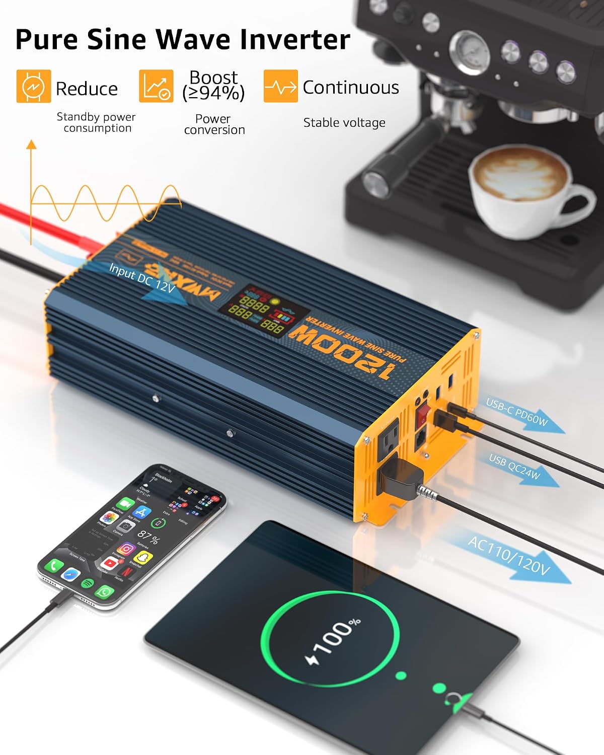 1200 watt pure sine wave power inverter dc showing dimensions