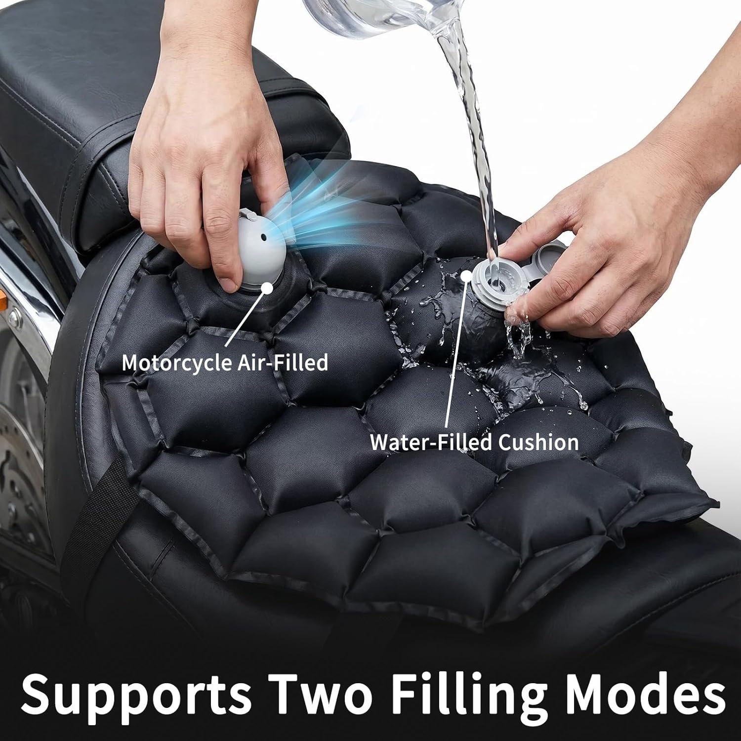 Foldable Motorcycle Seat Cushion with Air and Water Filling, Air Convection Bladder Motorcycle Seat Pad for Pressure Relief and Shock Absorption on Suitable for Long and Short Distance Cycling