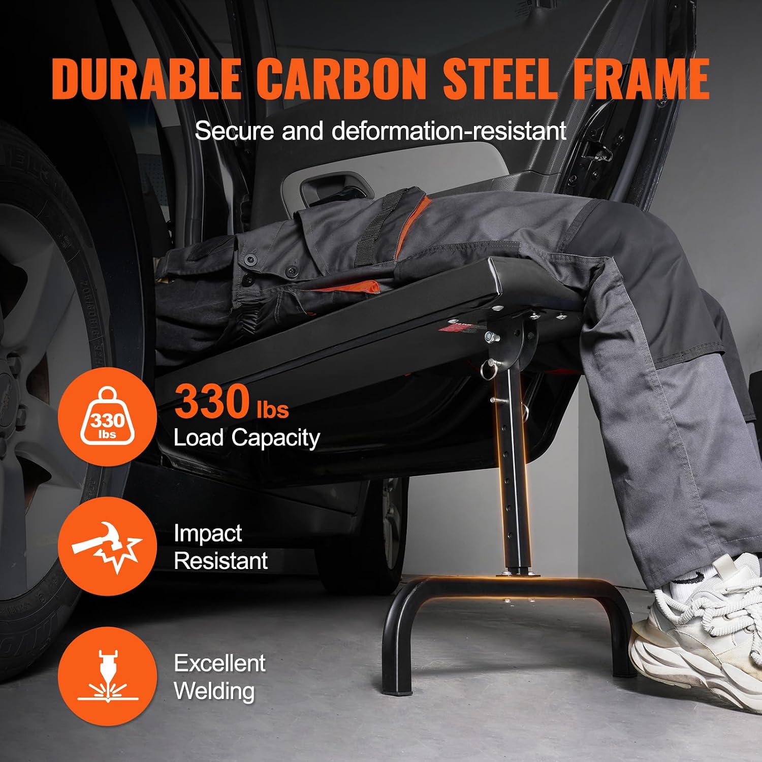 VEVOR Under Dash Creeper, 40 in, 330 lbs Load Capacity Rolling Mechanic Garage Creeper, 20.3-27.4 in Height Adjustable, Laying Down or Upright Inside of Car or Truck, Easy Fold Support for Garage Shop