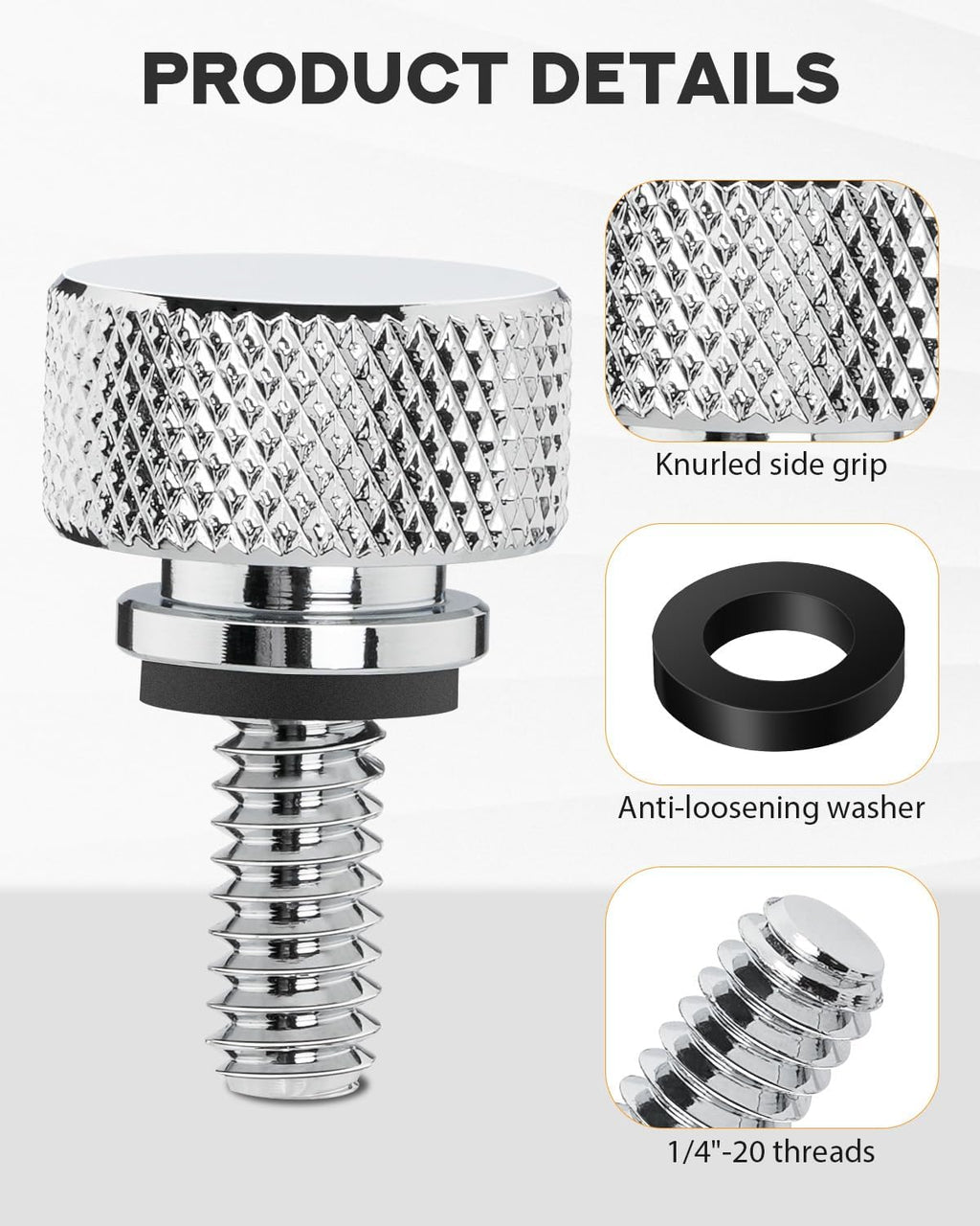 PBYMT Seat Bolt Tab Aluminium Screw Mount Knob Cover Compatible with Harley Davidson 1996-2026 Chrome