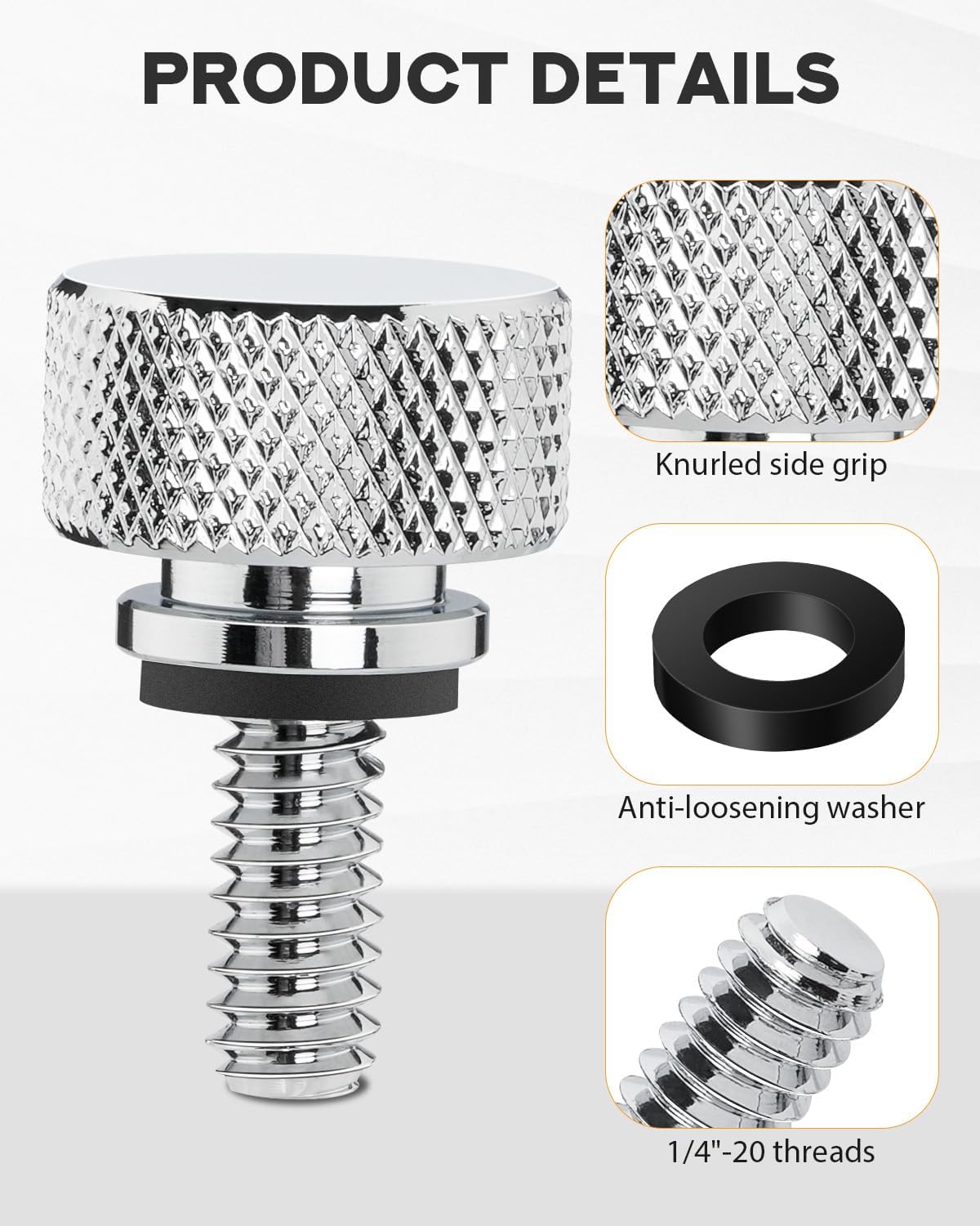 PBYMT Seat Bolt Tab Aluminium Screw Mount Knob Cover Compatible with Harley Davidson 1996-2026 Chrome