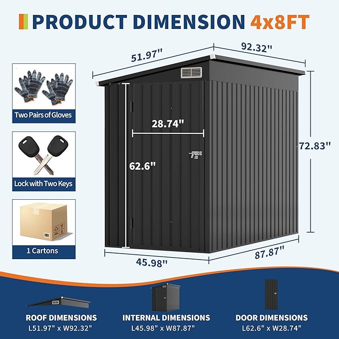 4' x 8' Outdoor Lean to Storage Sheds Outdoor, Heavy-Duty Lean to Garden - Image 2