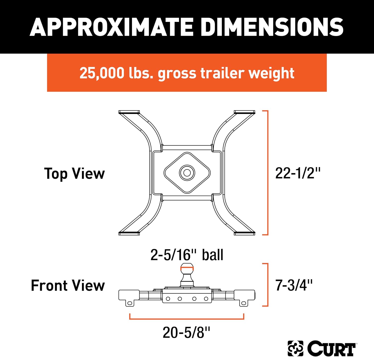 CURT 16085 Spyder 5th Wheel to Gooseneck Adapter Hitch, Fits Industry-Standard Rails, 25,000 lbs, 2-5/16-Inch Ball