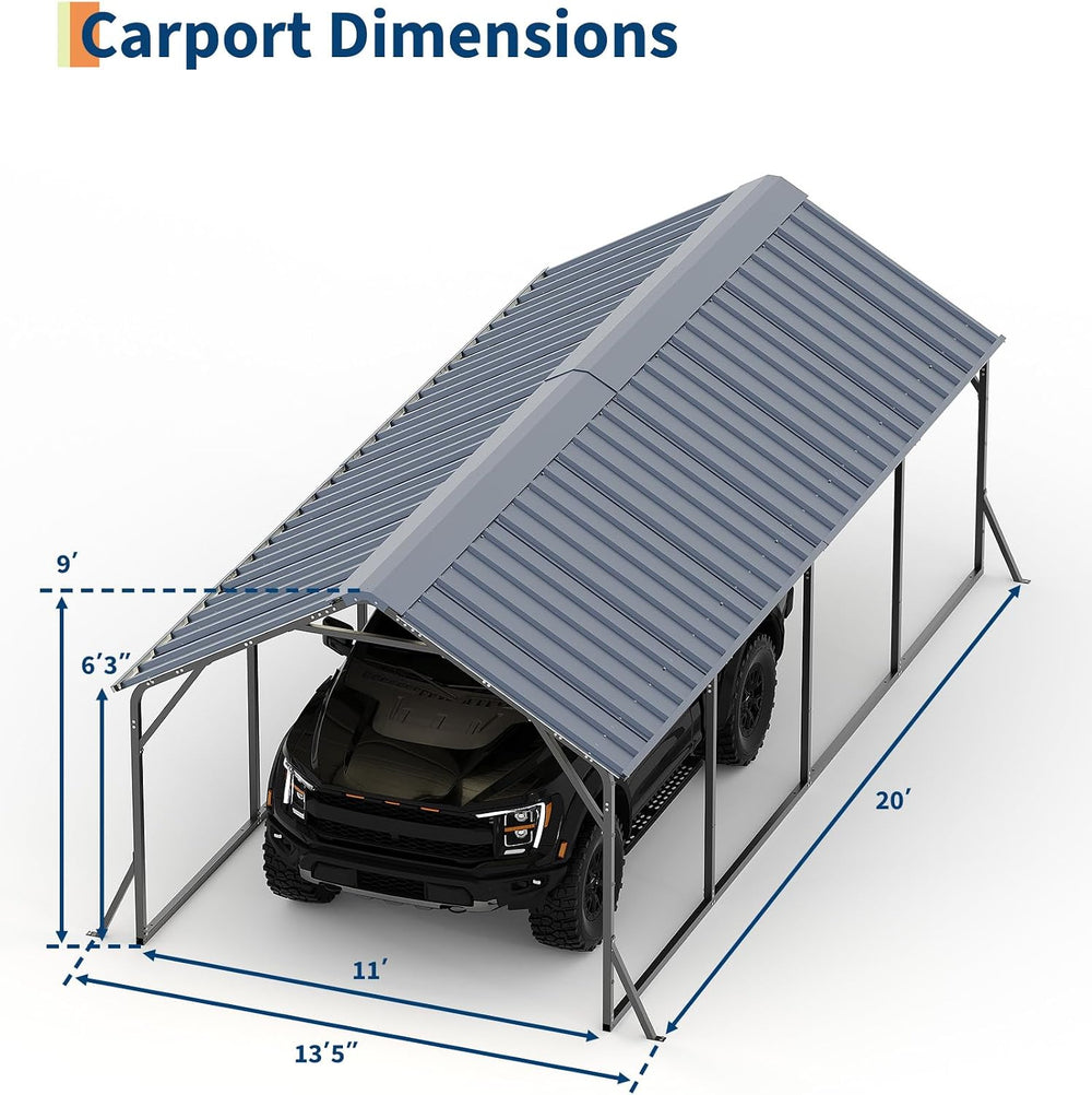 GarveeLife 11x20 FT Metal Carport with Vertical Roof