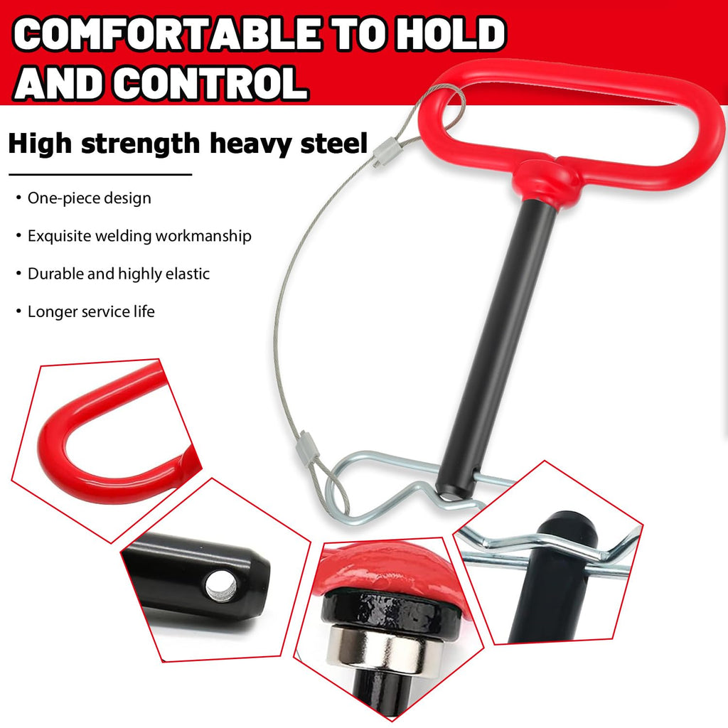 1/2" x 4" Trailer Hitch Pin | Clevis Pin Hitch with Rubber-Coated Handle, Trailer Gate Pin with Safety Clip Anti-Loss Rope (Pack of 2）
