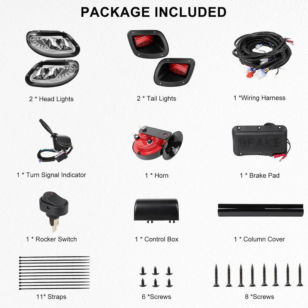 deluxe golf cart led headlight tail light kits, front angle view