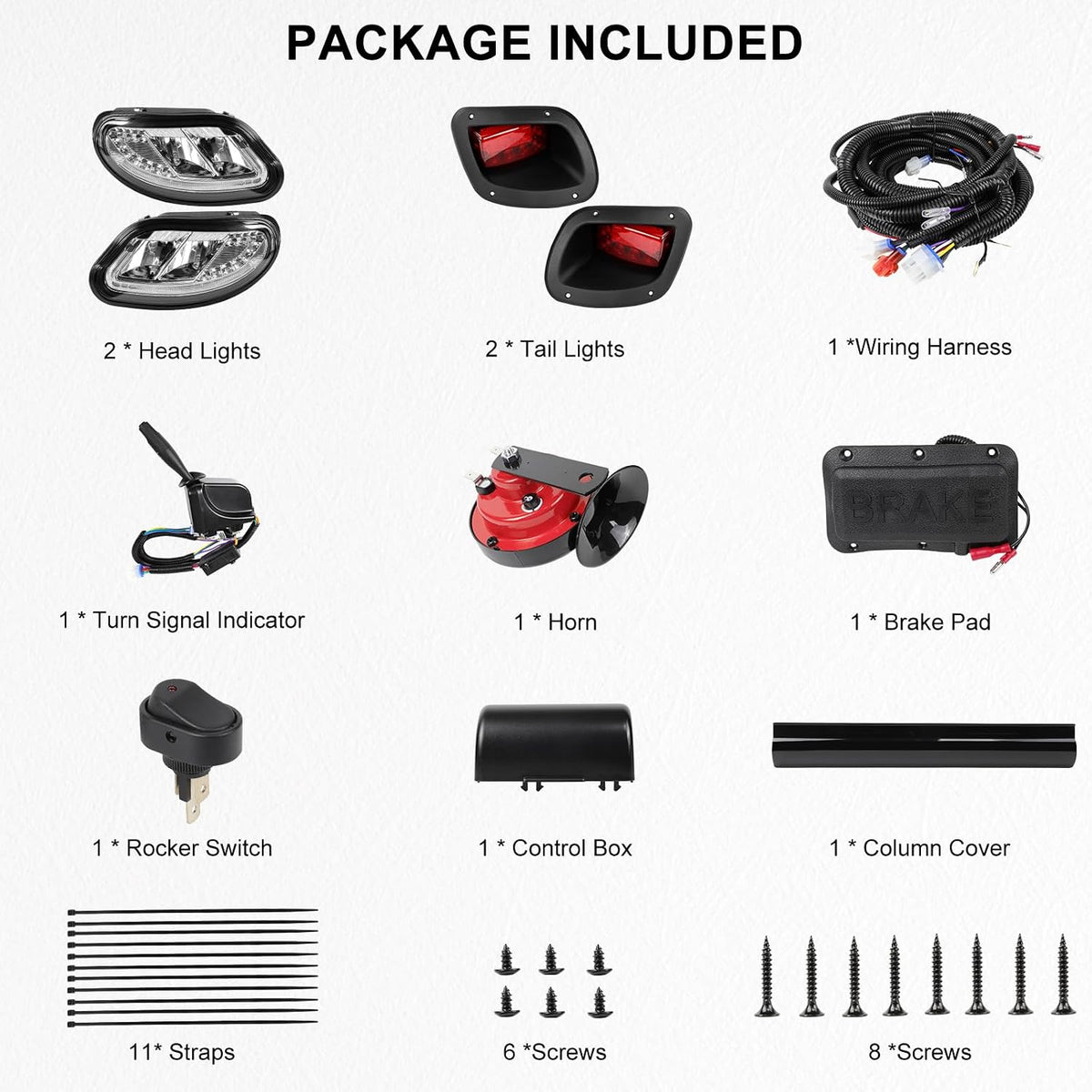 deluxe golf cart led headlight tail light kits, front angle view