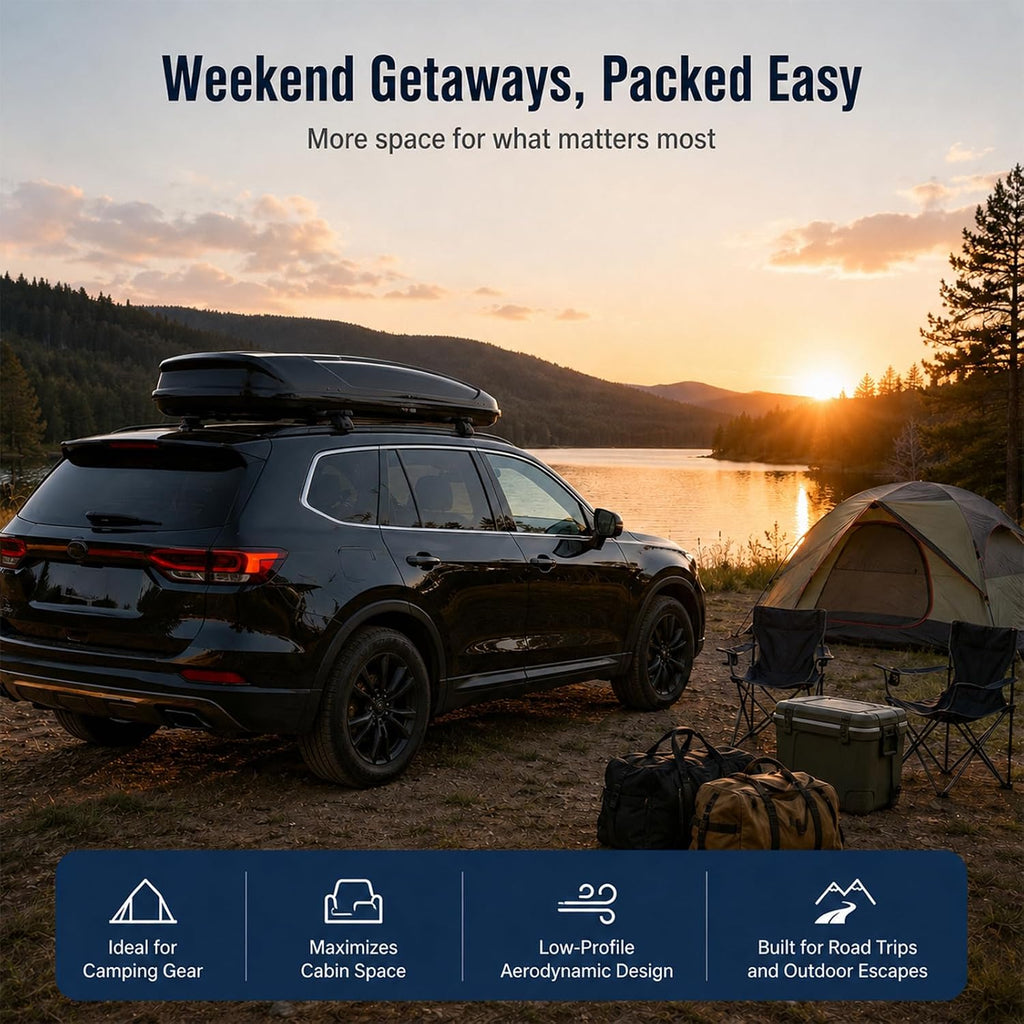 Garvee Rooftop Cargo Box Carrier, 31 Cu ft Hard Shell Rooftop Cargo Carrier - Dual-Side Opening, Universal Car/SUV Fit, Waterproof ABS Material, 165Lbs Capacity w/Secure Straps & Keys