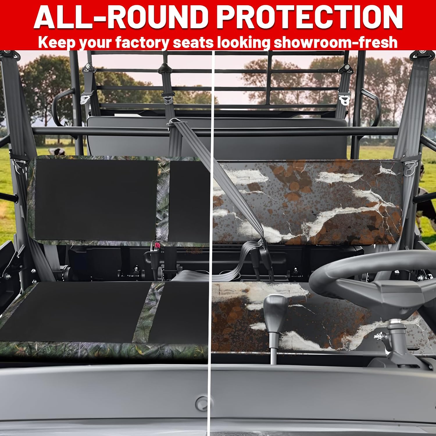 StarknightMT UTV Mule Pro Seat Covers 1680D Compatible with Kawasaki Mule PRO-FXT FX DXT DX 2015-2026 Waterproof Bench Seat Covers Accessories (Camouflage Spell Black)