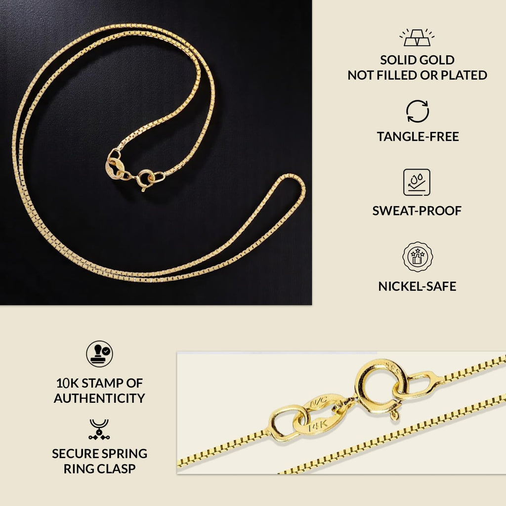 everyday elegance 10k gold box chain necklace for showing dimensions