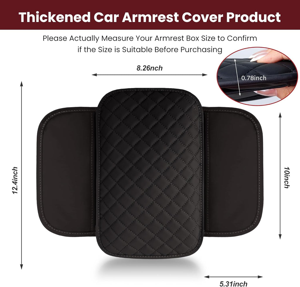 Upgraded Car Middle Center Console Cover with 2 Storage, Universal Microfiber Leather Car Armrest Cover Cushion for Most Vehicles, Memory Foam Comfort Stylish Leather Scratch-Resistant, Thickened