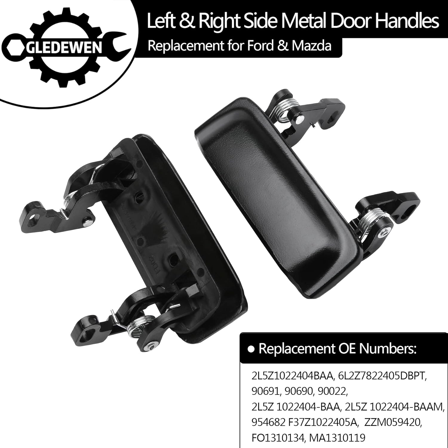 All Metal Exterior Door Handle Set, Compatible with 1998-2011 Ford Ranger, 01-10 Mazda B2300 B3000 B4000, Front Outside Left Driver & Right Passenger Side | Replaces# 2L5Z1022404BAA Outer Handle