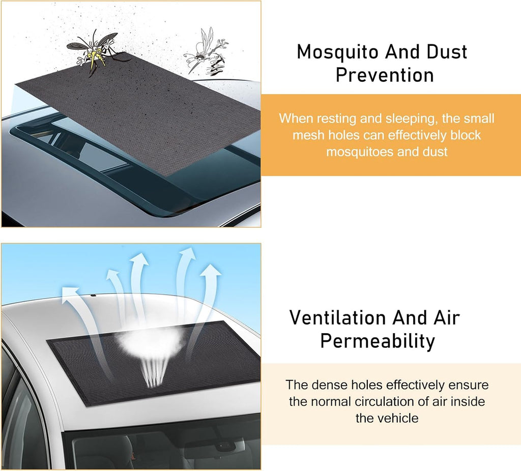 Car Sunroof Net, Breathable High-density Mesh Sunroof Cover, Portable Adsorption Car Roof Sunshade, Universal Sun-proof Exterior Accessories (Black)