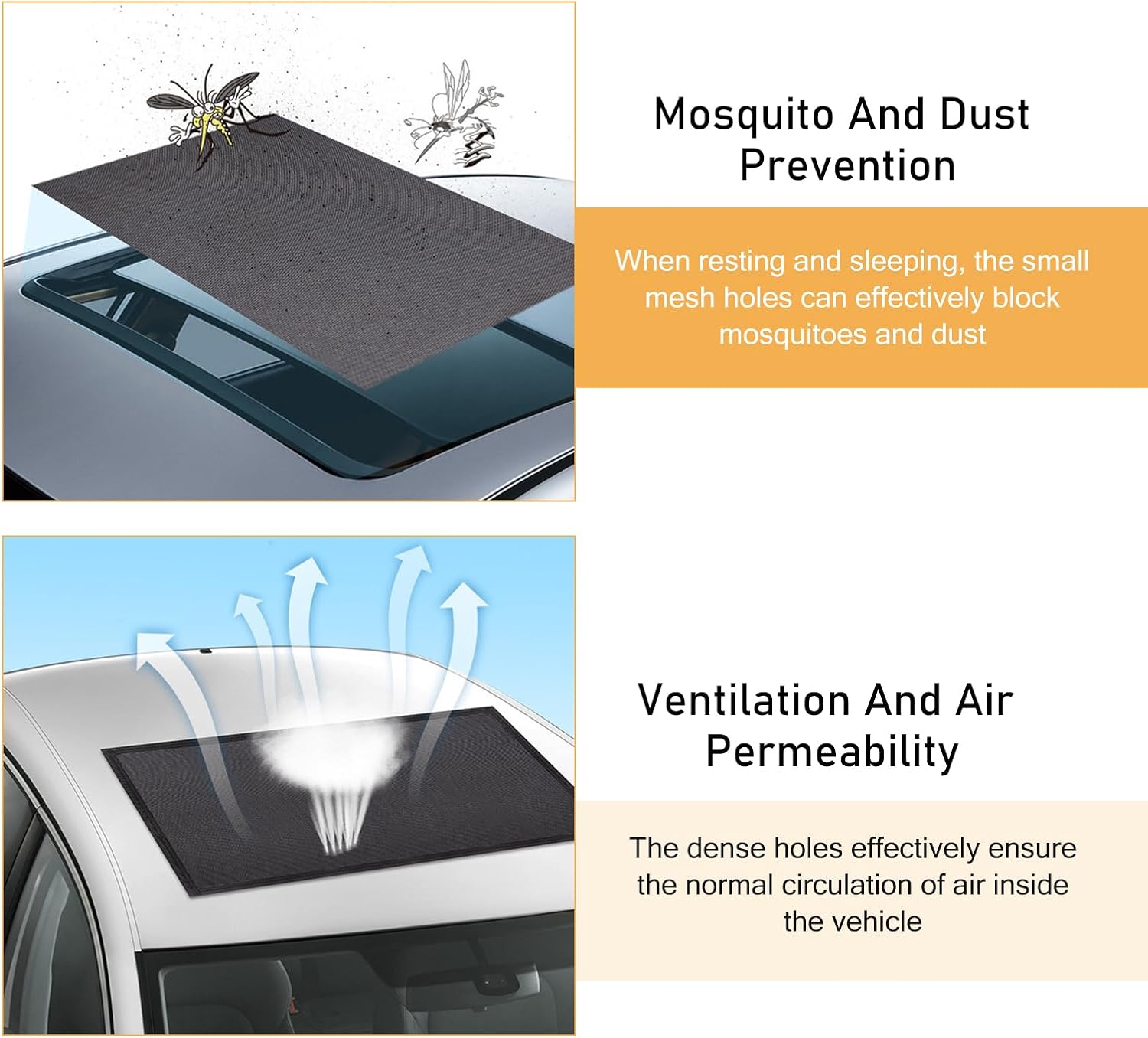 Car Sunroof Net, Breathable High-density Mesh Sunroof Cover, Portable Adsorption Car Roof Sunshade, Universal Sun-proof Exterior Accessories (Black)
