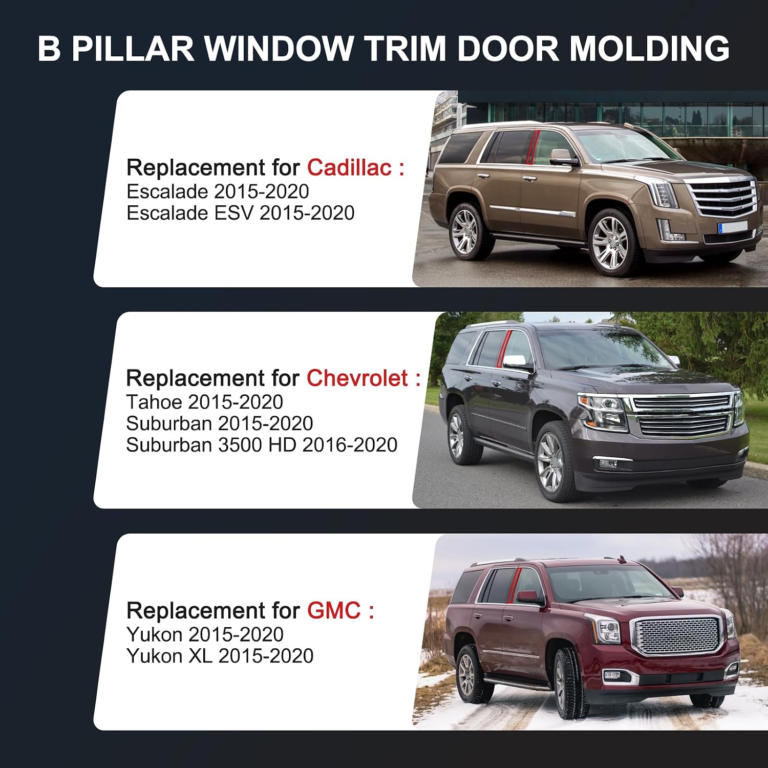 Outer B Pillar Door Window Trim Molding 926-242 Right Replacement for Cadillac Escalade ESV,Chevrolet Suburban,Chevy Tahoe,GMC Yukon XL,4-Door Sport Utility 2015-2020 926-241 (Passenger Side) 1 Pack