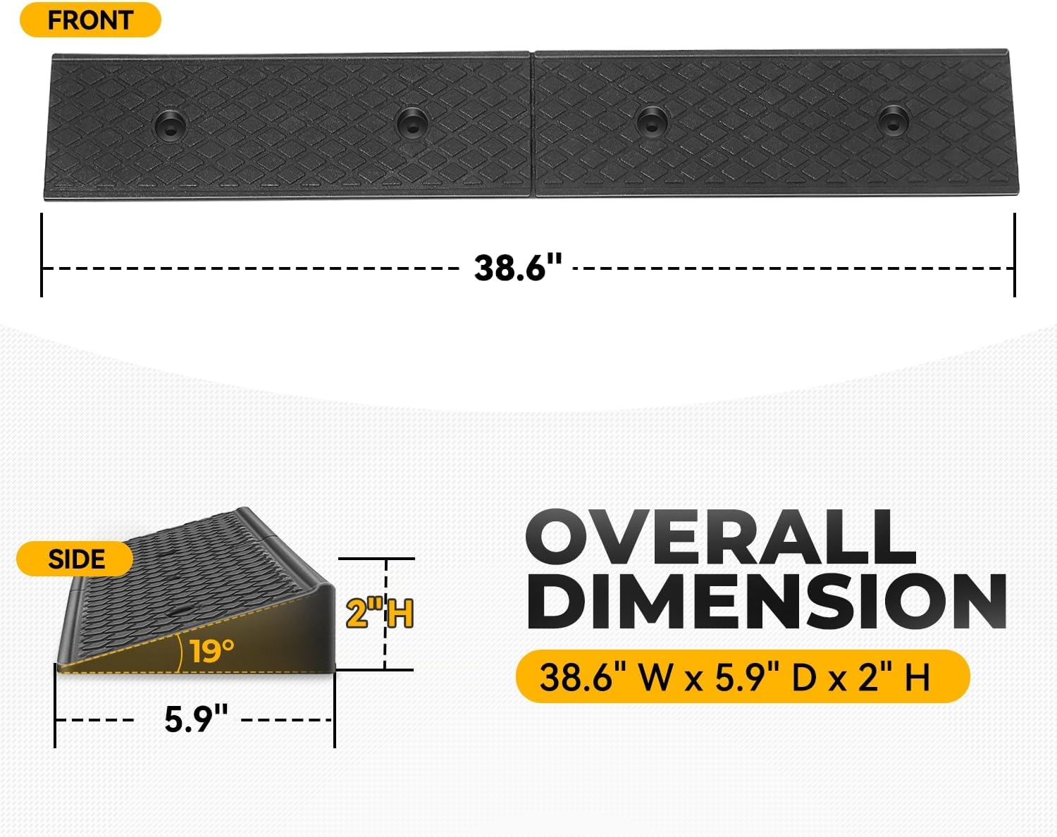 Auto Dynasty Rubber Curb Ramps, 2" Lift Height Curbside Driveway Ramp, 4410 LBS/2T Capacity Sidewalk Curb Ramp for Cars Trucks Bikes Motorcycles Wheelchairs, 2 Pack