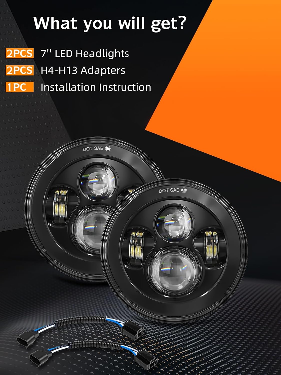 UNI-SHINE 2pcs Projector 7 Inch LED Headlights Hi/Lo Beam 7’’ Round Headlight H6024 LED Headlight Compatible with Jeep Wrangler JK CJ TJ fit for Miata, Chevy S2