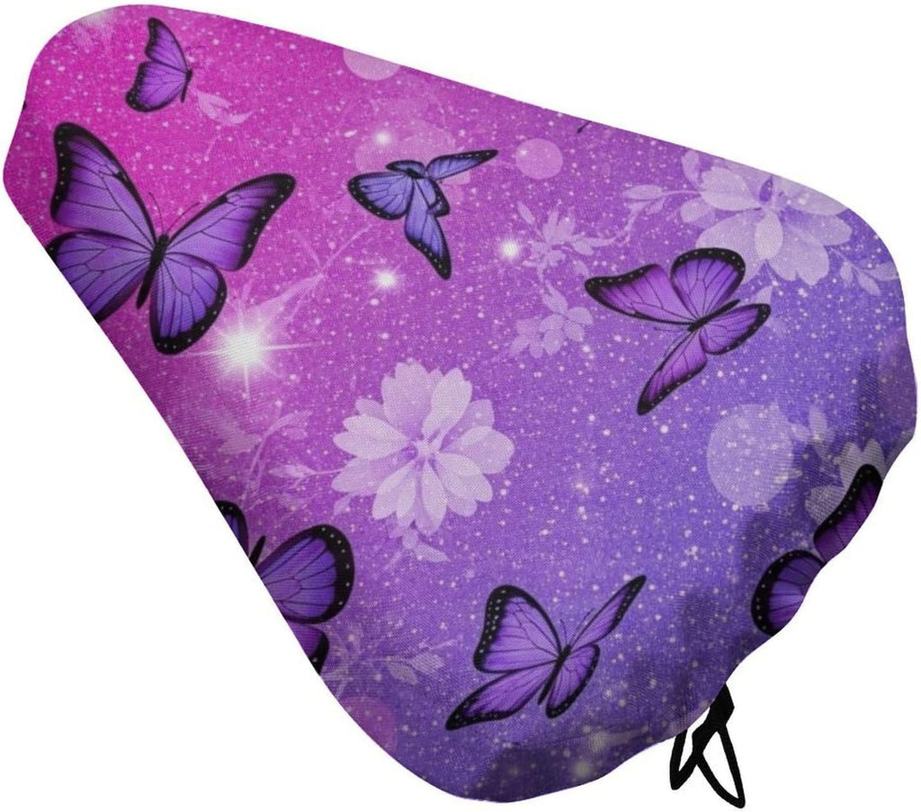 Bicycle Seat Cover for Outdoor Biking, Stationary Exercise Bicycles, Pink Glitter Butterflies Flowers Sparkle Water And Dust Resistant Bicycle Saddle Pad Protector