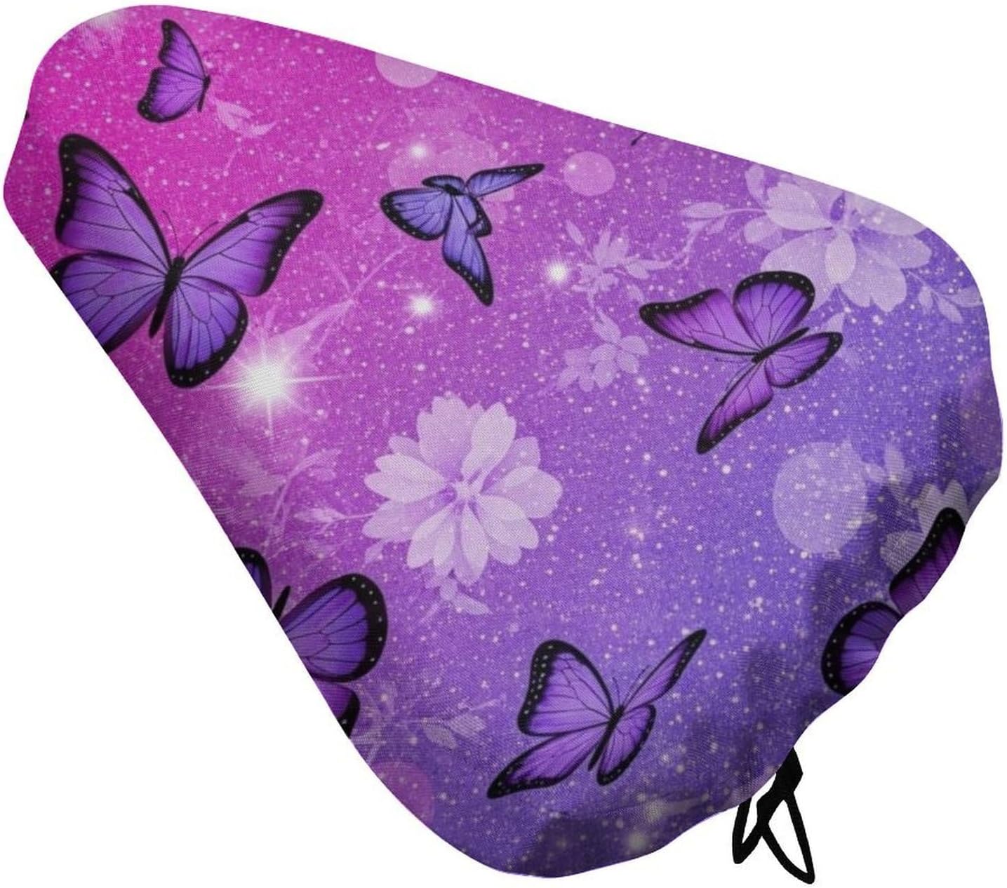 Bicycle Seat Cover for Outdoor Biking, Stationary Exercise Bicycles, Pink Glitter Butterflies Flowers Sparkle Water And Dust Resistant Bicycle Saddle Pad Protector