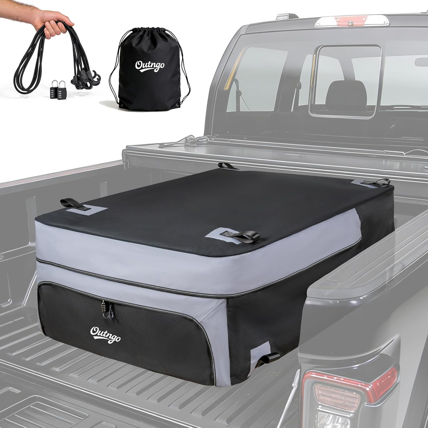 Truck Bed Cargo Bag-Waterproof Luggage Bag For Truck Bed 26 Cu. Ft Heavy-Duty PVC Truck Bed Waterproof Storage Fits Any Truck Size Dual Opening 4 Stretch Cord 2 Combination Lock (50"x40"x22")