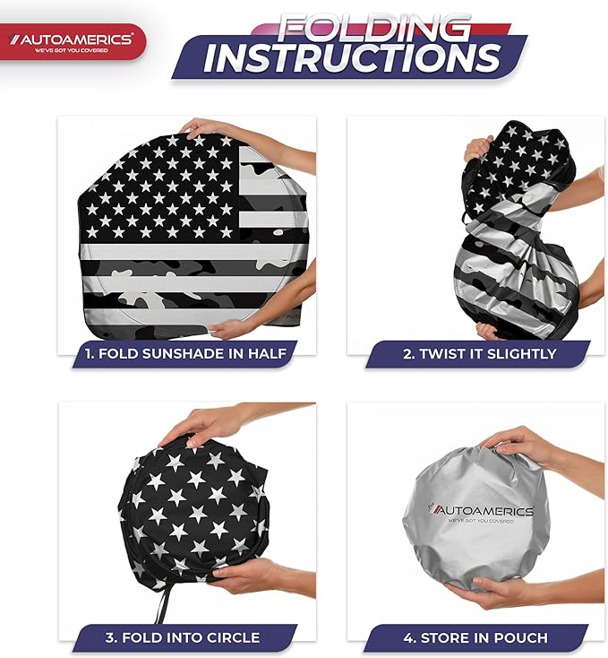 Autoamerics 1-Piece Windshield Sun Shade B&W Camo American Flag USA Design - Image 8