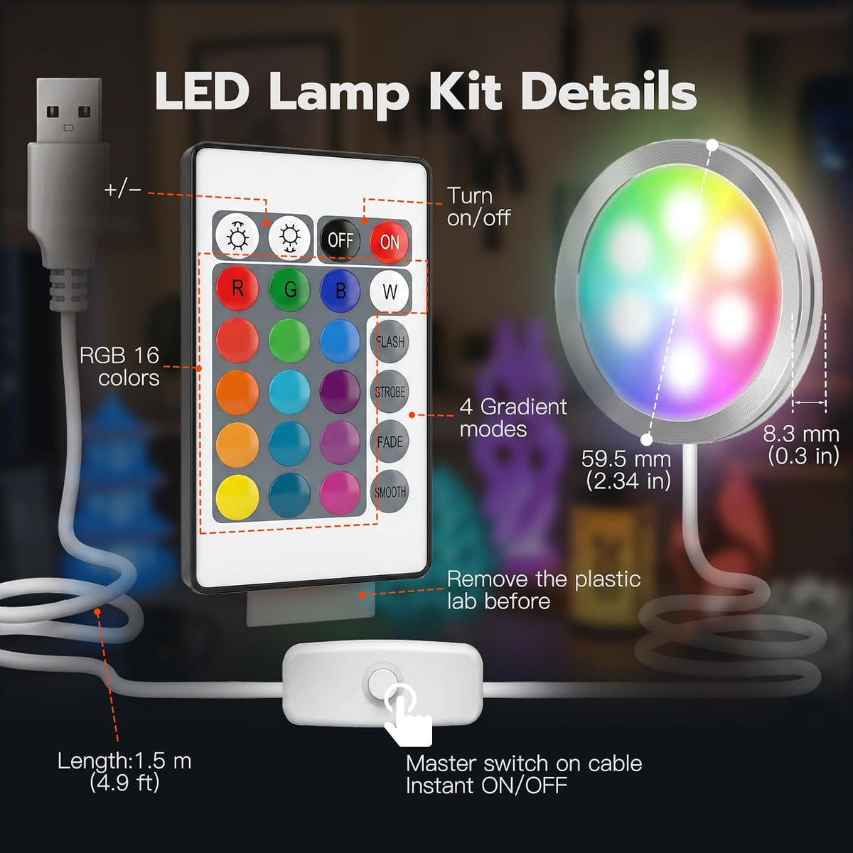 rgb led lamp kit 001 for bambu lab showing dimensions