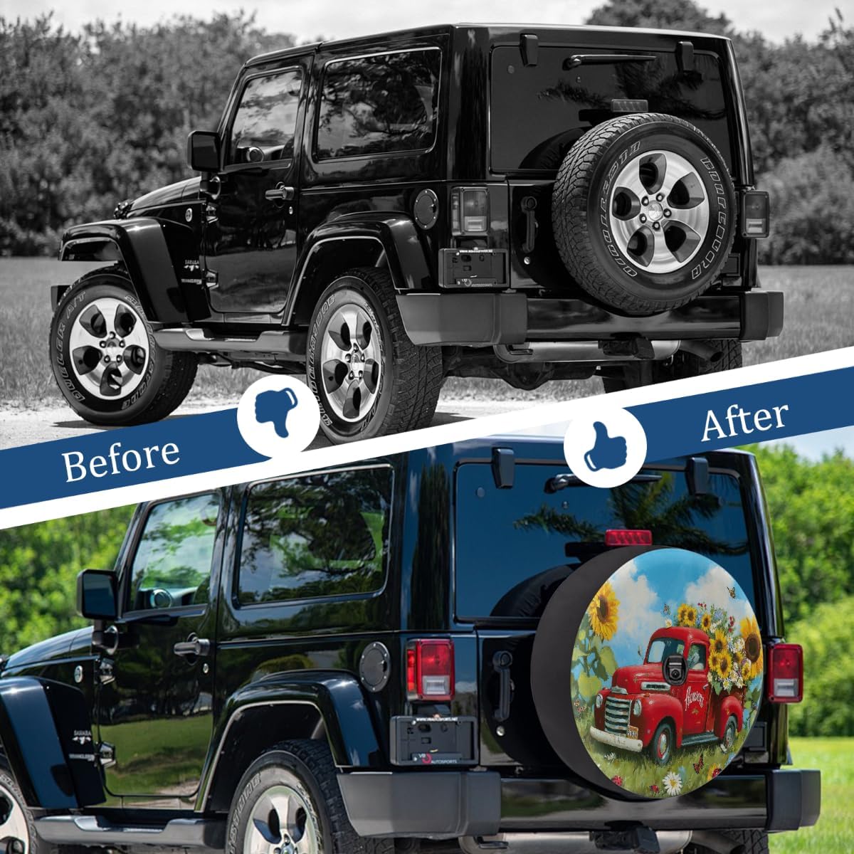 Spare Tire Cover with Backup Camera Hole Fit for Jeep RV Camper Travel Trailer SUV Truck 17inch,Waterproof Weatherproof Universal Car Wheel Protectors,Farm Floral Red Truck
