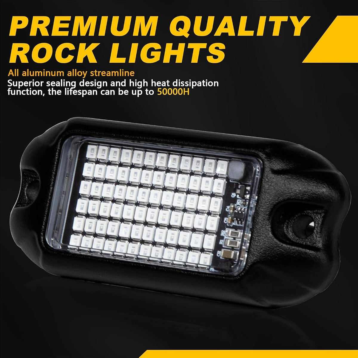 nicoko 4pods pure blue led rock lights 72w, close-up detail