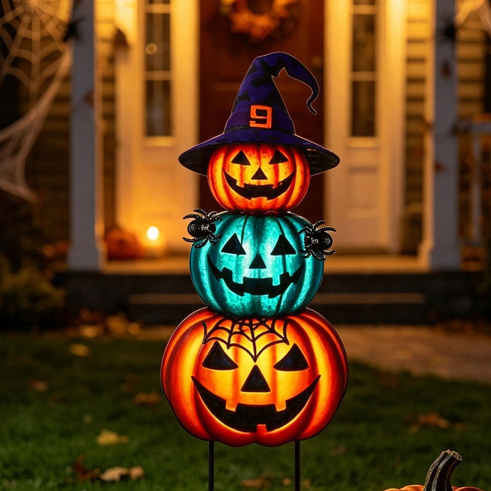 Halloween Yard Stakes Large with Stackable Pumpkins Scary Spiders