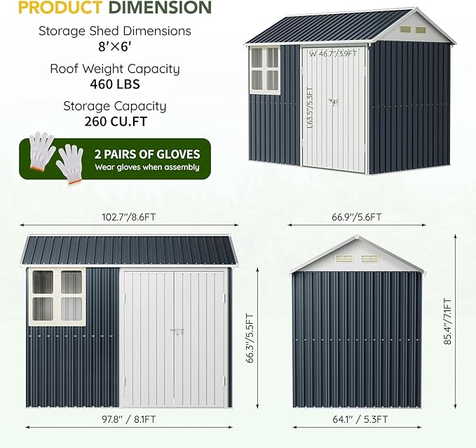 Breezz 6X8FT Outdoor Steel Storage Shed - Image 3