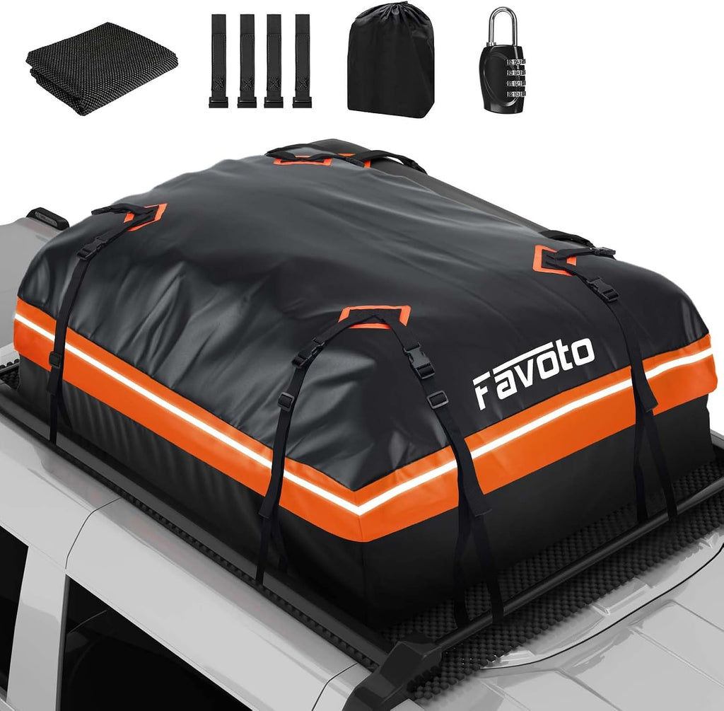 Favoto Roof Box, 566 Litres, Foldable Roof Case, Waterproof Roof Bag with Non-Slip Mat, Door Hooks, Reinforcement Straps for Cars, SUVs with/without Luggage Rack for Travel and Luggage Transport
