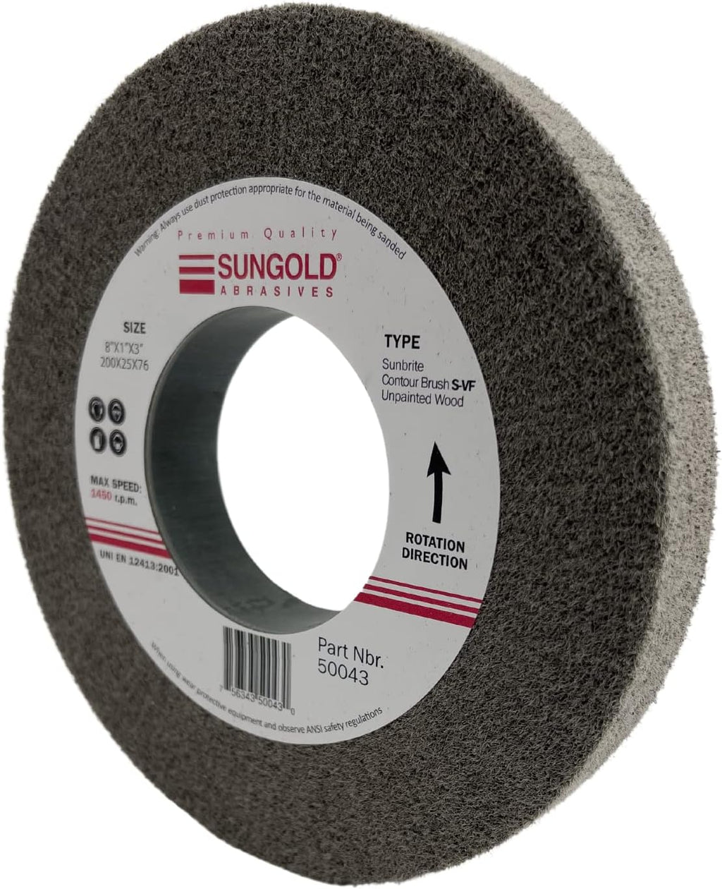 Sungold Abrasives 50043 Sunbrite Countour Brush Silicon Carbide S-VFF 8" Diameter x 1" Thick x 3" Hole, 1 Wheel