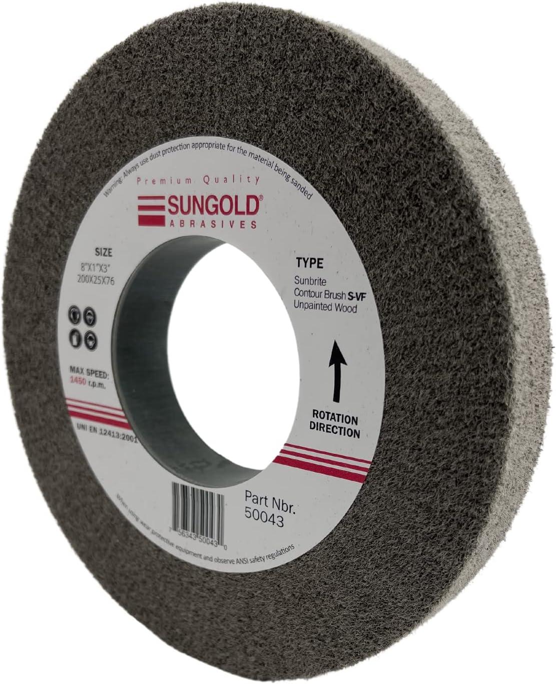 Sungold Abrasives 50043 Sunbrite Countour Brush Silicon Carbide S-VFF 8" Diameter x 1" Thick x 3" Hole, 1 Wheel