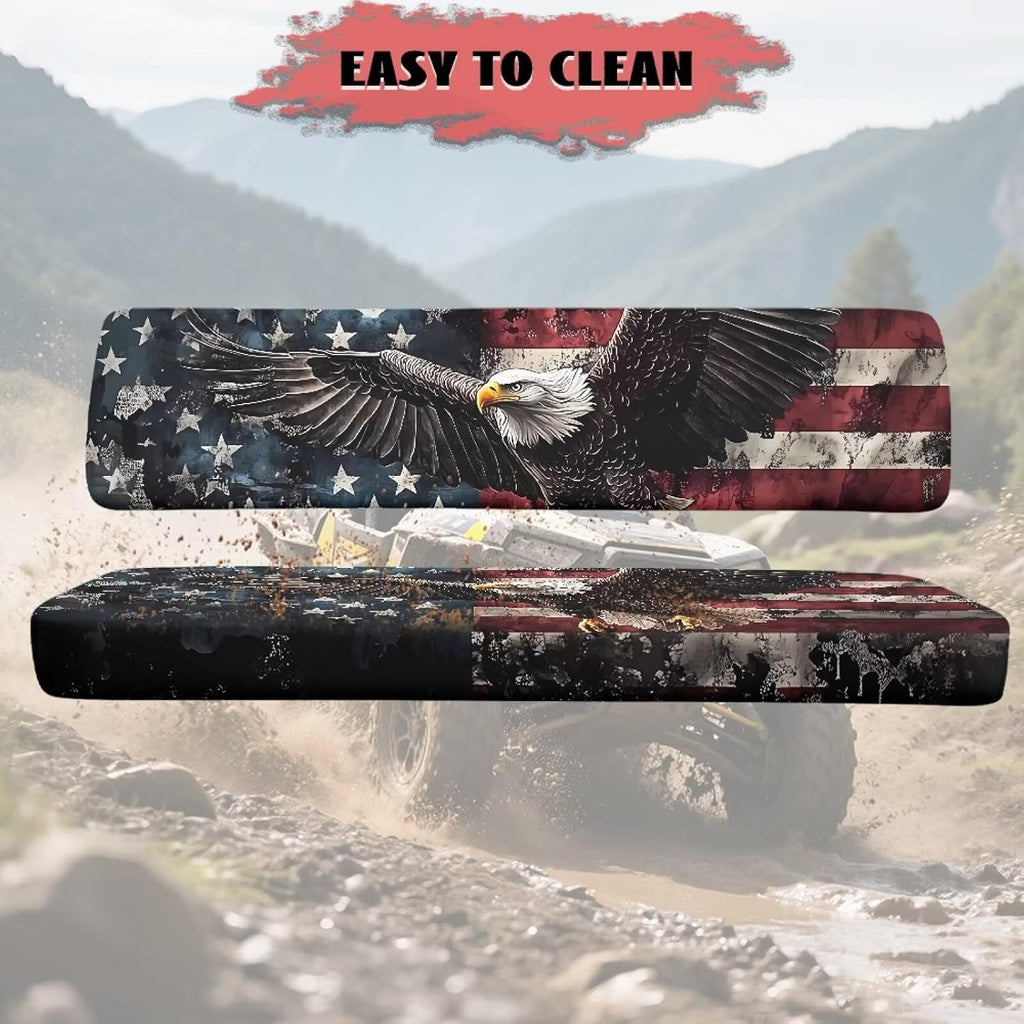 Poceacles Patriotic Decor Mule Seat Cover Anti-Scratch Full Protection UTV Bench Seat Cover Set Compatible with Kawasaki Mule 3000 3010 3020 4000 4010 2001-2023 2025, Eagle American Flag