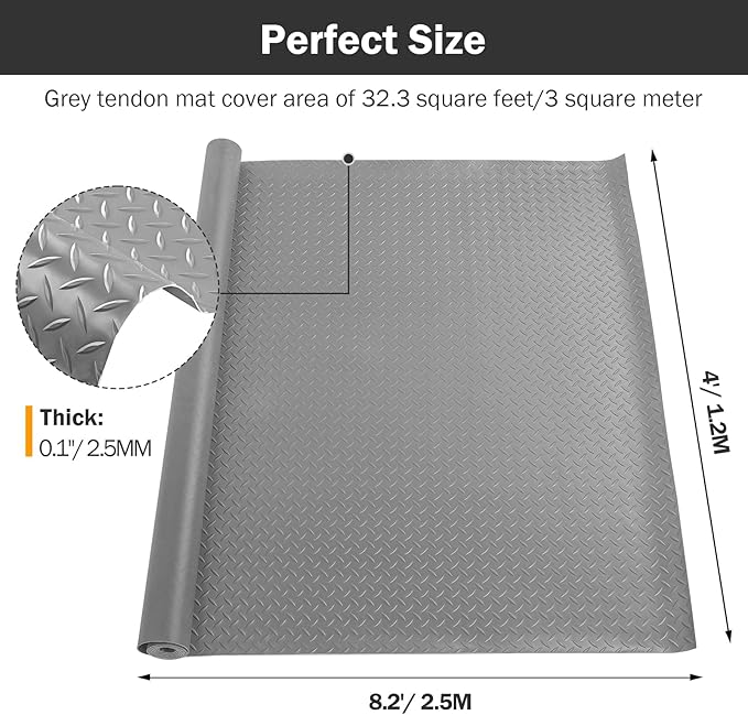 Nisorpa Garage Floor Rubber Mat, 4Ft x 8.2Ft Rubber Flooring Rolls, 1/8 Inch - Image 2