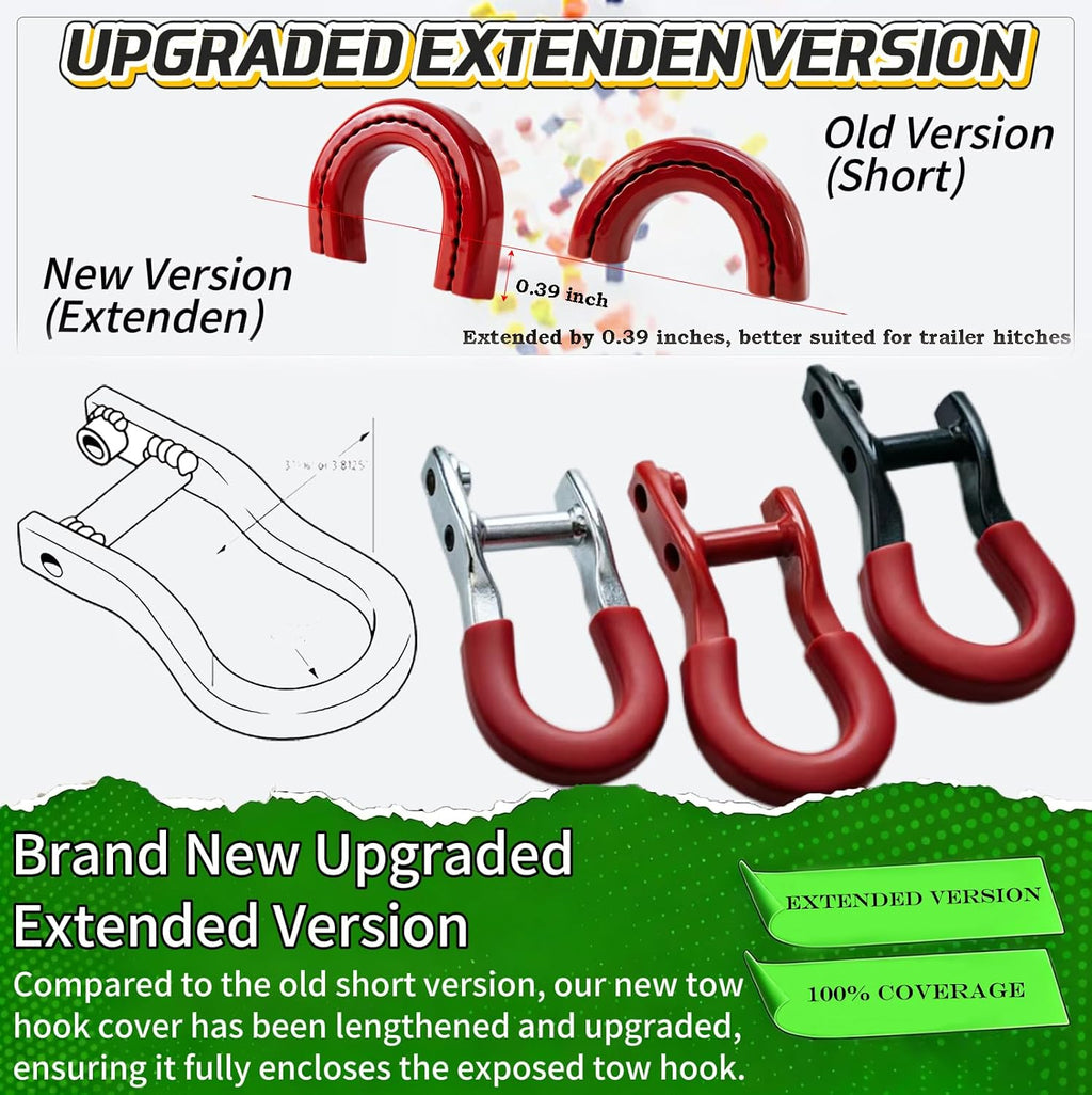 Extended Front Tow Hook Cover for 2007-2026 Chevy Silverado 1500 & 2007-2018 GMC Sierra 1500, Silverado 1500 Accessories, Sierra 1500 Accessories, Chevy 1500 Accessories, Silicone, Red (2 Pack)