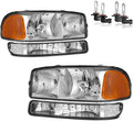 Headlights Assembly for 99-07 GMC Sierra, Compatible with 99-06 GMC Yukon Headlamp Replacement Chrome Housing Driver & Passenger Side