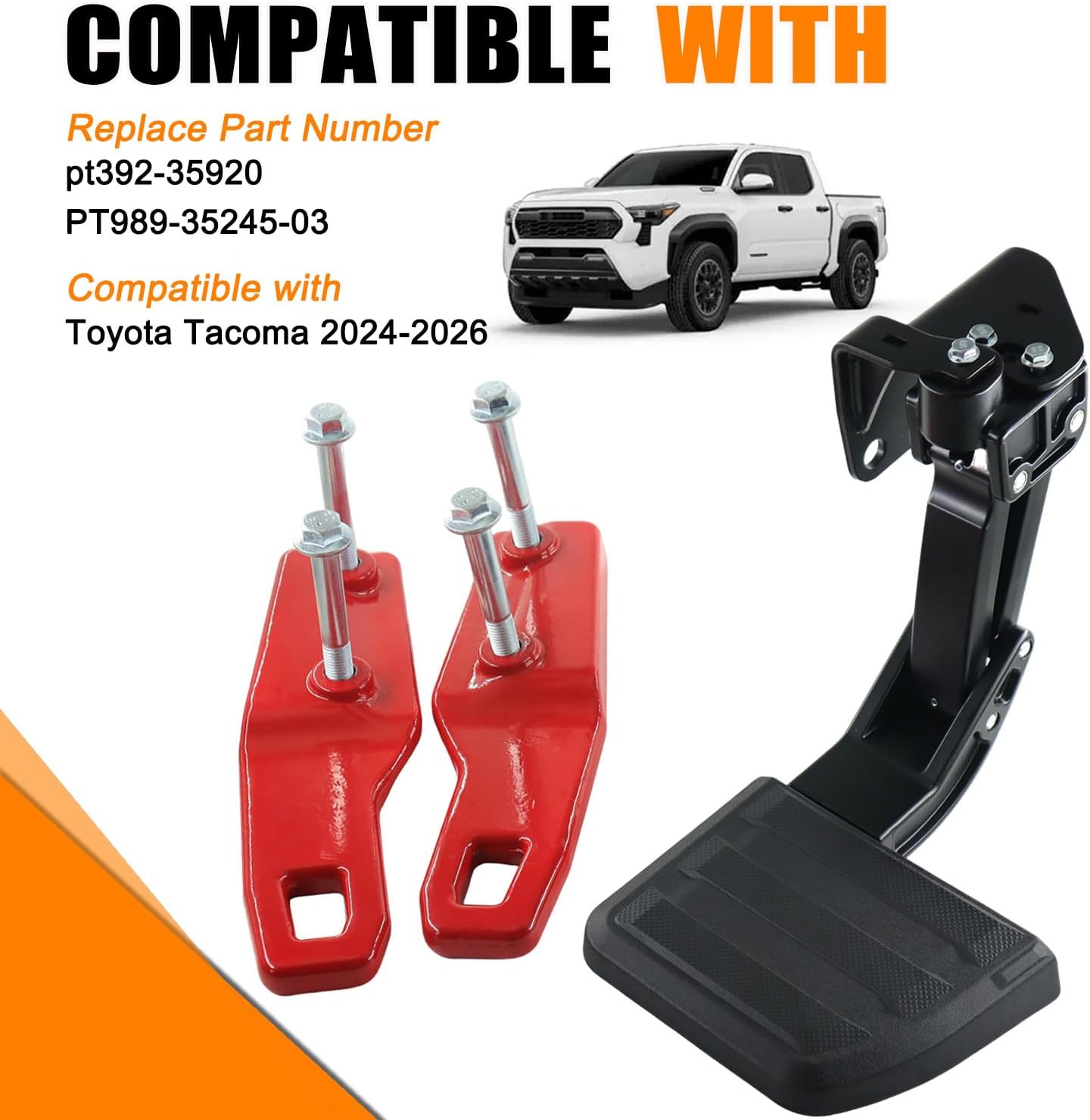 Rear Tow Hooks & Rear Bed Step Combo Kit Compatible with 2024 2025 2026 Toyota Tacoma, No More Choosing — Install Both Simultaneously, Forged Steel Hooks & Aluminum Folding Truck Step
