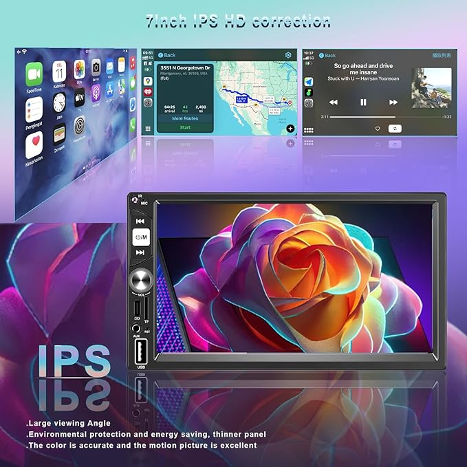 7” Wireless Apple CarPlay Double Din Car Stereo, FM Car Radio, IPS Touchscreen - Image 4