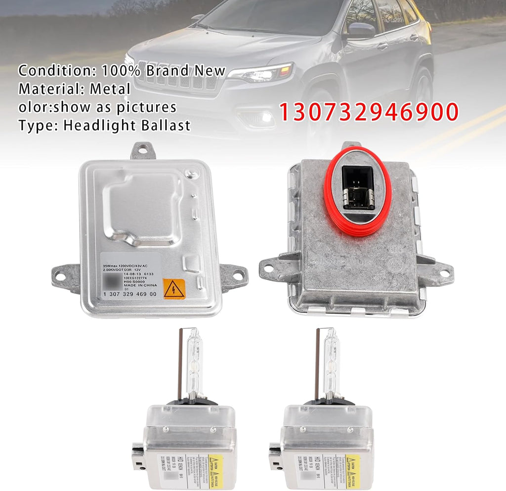 Xenon Ballast HID Control Unit+D3S Bulbs Kit 130732946900 For Jeep Cherokee 2014-2018 Compass 2017-2019